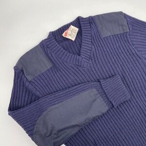 VTG Bridgedale Navy Wool‎ V Neck Sweater Mens 56 EUR 44 In Chest Military Style